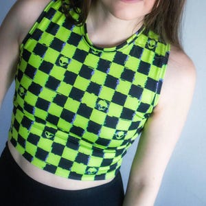 Alien Checker Crew Neck, Activewear Set, Goth Active Wear, Festival Clothing, Alien Gifts, Sports Bra, Rave Wear, Alien Clothing, Clubwear