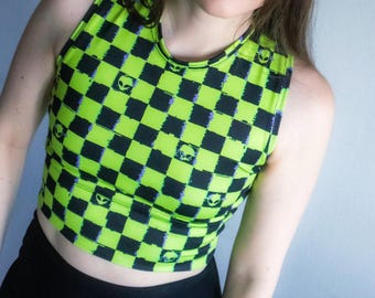 Alien Checker Crew Neck, Activewear Set, Goth Active Wear, Festival Clothing, Alien Gifts, Sports Bra, Rave Wear, Alien Clothing, Clubwear