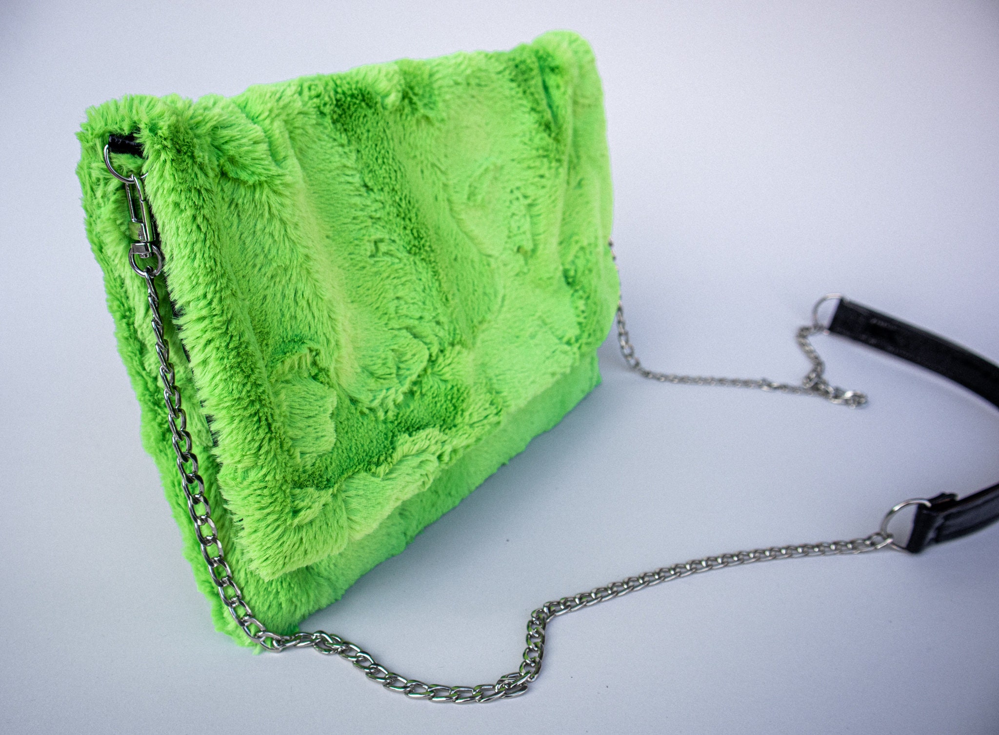 Lime Green Faux Fur Purse Furry Purse Fluffy Bag Goth Etsy