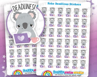 36 Cute Koko the Koala 'Deadlines' Planner Stickers