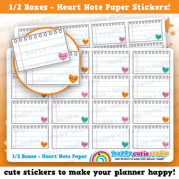16 Cute Half Box Love Heart Notepaper/Functional/Practical Planner Stickers