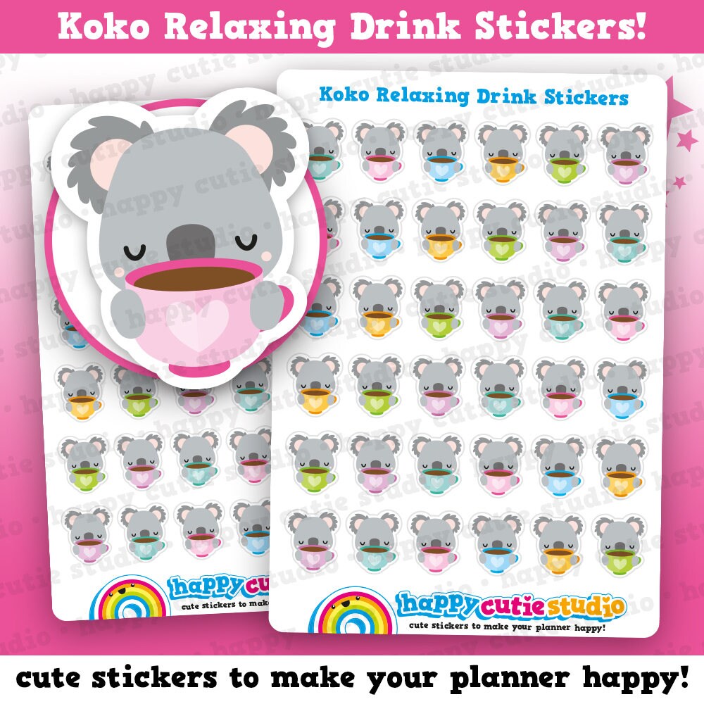 36 Cute Koko the Koala Relaxing Drink/tea/coffee Planner Stickers - Etsy