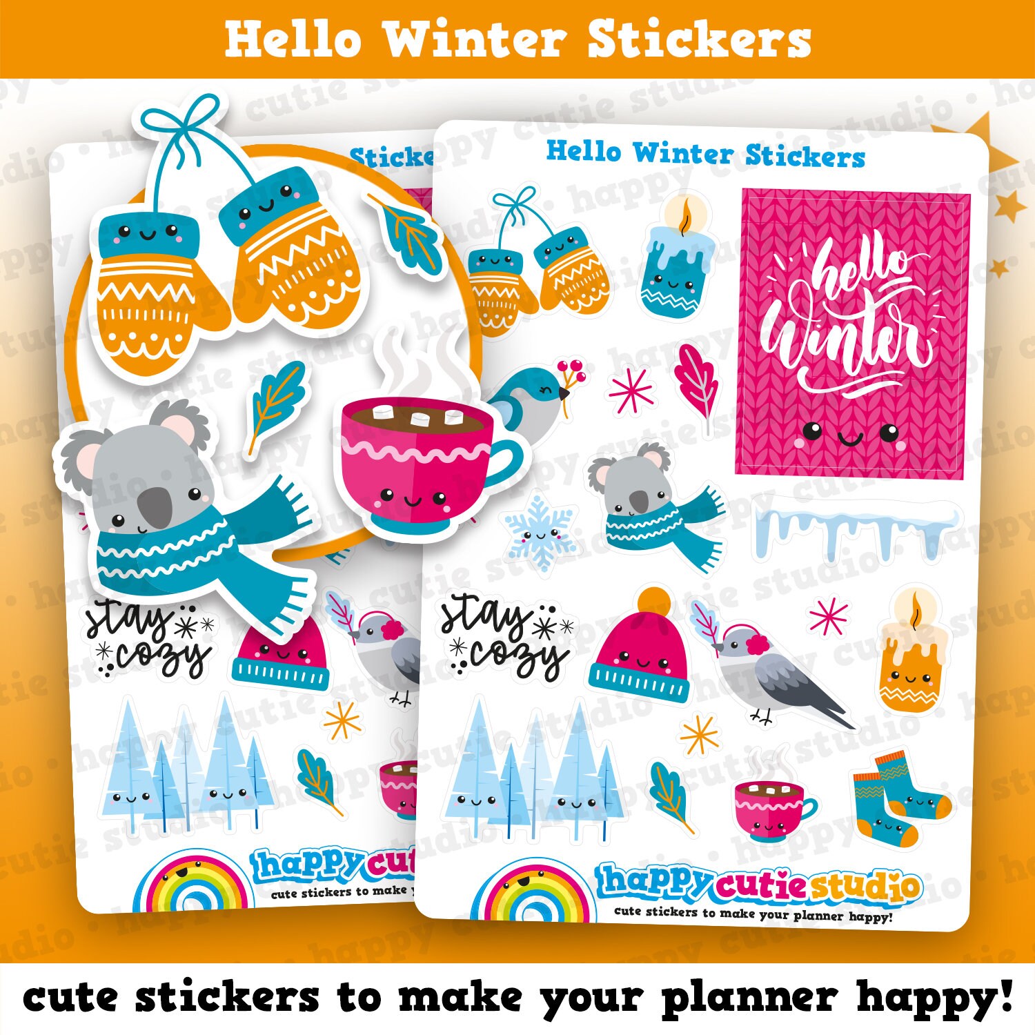 Hello Winter Planner Stickers Winter Stickers Snow Stickers Ice Skating  Stickers Sweater Weather Snowflake Stickers S-401 