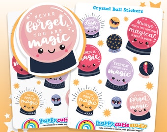 Cute Crystal Ball/Witch/Magic Positive Quote Planner Stickers