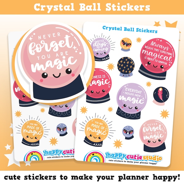 Cute Crystal Ball/Witch/Magic Positive Quote Planner Stickers