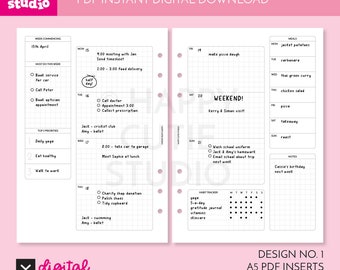 DIGITAL DOWNLOAD - WO2P - Design No. 1 - Undated Weekly A5 Printable Planner Inserts - WO2P - Week On 2 Pages - PDF