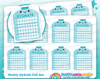 8 Cute Full Box Hydration Tracker/Functional/Practical Planner Stickers