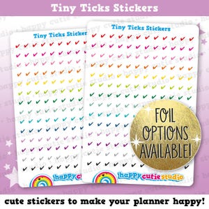 May include: Two sheets of colourful checkmark stickers with the text "Tiny Ticks Stickers" at the top. A gold circle sticker with the text "FOIL OPTIONS AVAILABLE!" is in the bottom right corner.