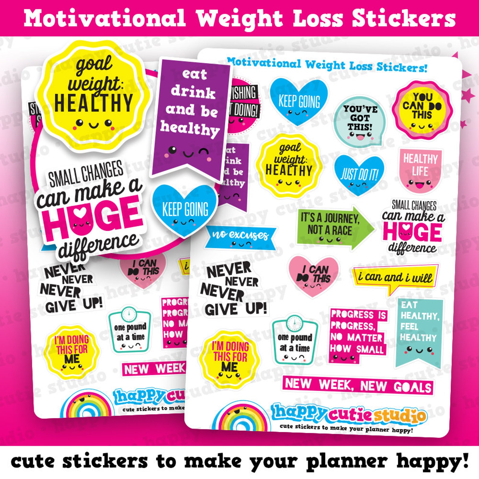 19 Cute Motivational Weight Loss/healthy Eating/diet Planner Stickers - Etsy