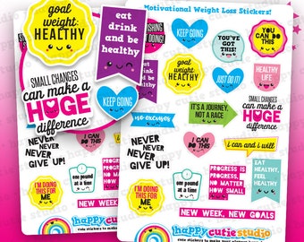 19 Cute Motivational Weight Loss/Healthy Eating/Diet Planner Stickers