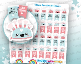 48 Cute Clean Make-up Brushes Planner Stickers