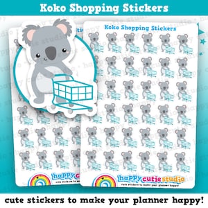 36 Cute Koko the Koala Shopping/Cart/Groceries/Trolley Planner Stickers