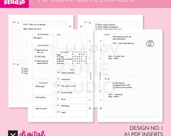 DIGITAL DOWNLOAD - Design No. 1 - Undated Weekly A5 Printable Planner Inserts / WO4P / Week On 4 Pages / PDF