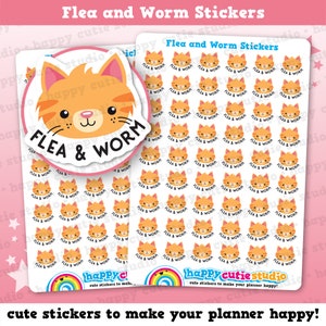 May include: A sheet of stickers featuring a cartoon orange cat with the text "Flea & Worm" repeated multiple times. The stickers are designed for use in planners.