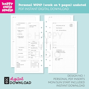 DIGITALER DOWNLOAD - WO4P - Design Nr. 1 - Undatierte wöchentliche persönliche druckbare Planer Einlagen - WO4P - Woche auf 4 Seiten - PDF