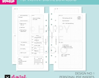DIGITAL DOWNLOAD - WO4P - Design No. 1 - Undated Weekly Personal Printable Planner Inserts - WO4P - Week On 4 Pages - PDF