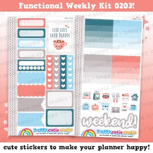 Kit hebdomadaire fonctionnel fonctionnel 0203 Planner Stickers/Kawaii/Autocollants mignons