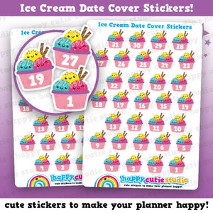 31 Cute Ice Cream/Summer/Date Cover Planner Stickers