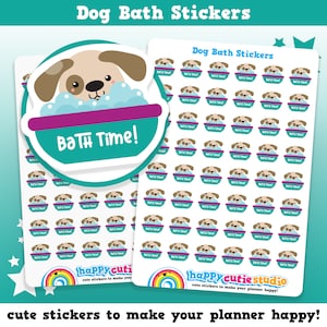 May include: A sheet of 70 dog bath time stickers. Each sticker features a cartoon dog in a blue bathtub with white bubbles and the text "Bath Time!" in purple. The stickers are on a white background.