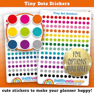 May include: A sheet of colorful tiny dot stickers with a color chart showing the 12 colors available. The text "Tiny Dot Stickers" and "FOIL OPTIONS AVAILABLE!" is also included.