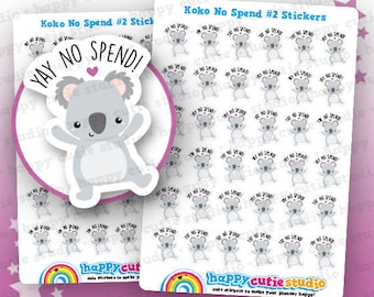 36 Cute Koko the Koala 'No Spend' #2 Planner Stickers