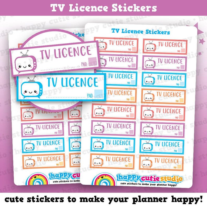 16 Cute TV Licence/Tracker Reminder Planner Stickers image 1