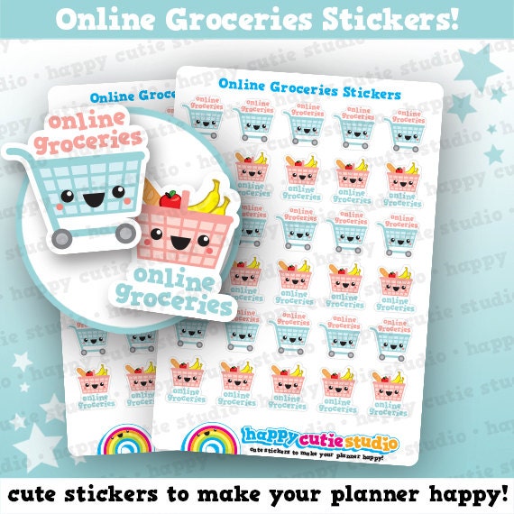 30 cute online groceries shopping food planner stickers etsy