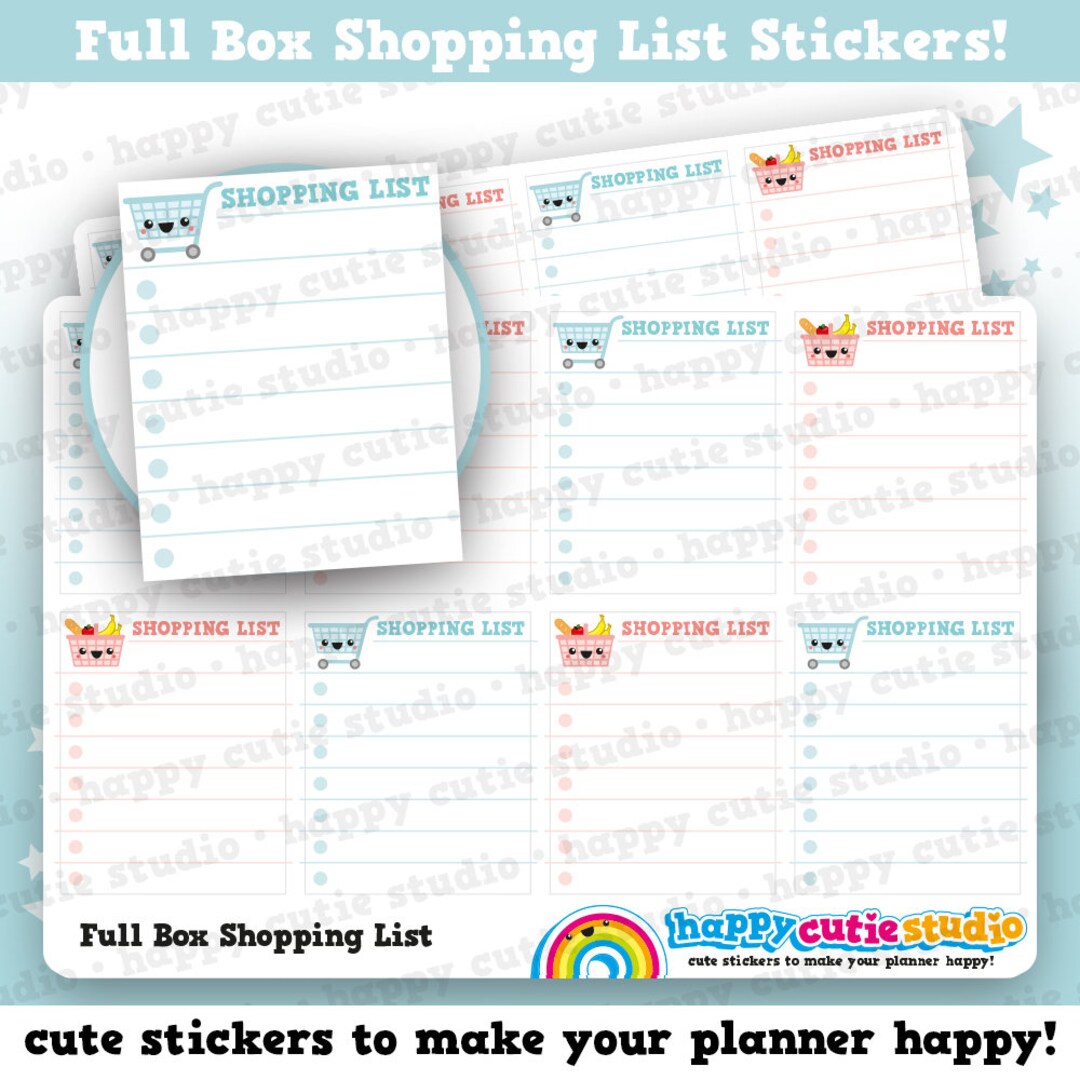 8 Cute Full Box Shopping List/grocery List/practical Planner Stickers ...