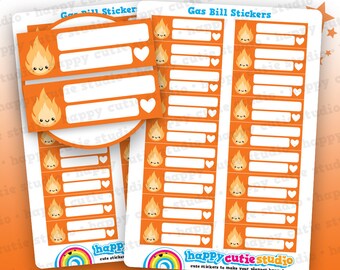 May include: Orange and white printable planner stickers with a flame design and the text "Gas Bill Stickers!" and "cute stickers to make your planner happy!"
