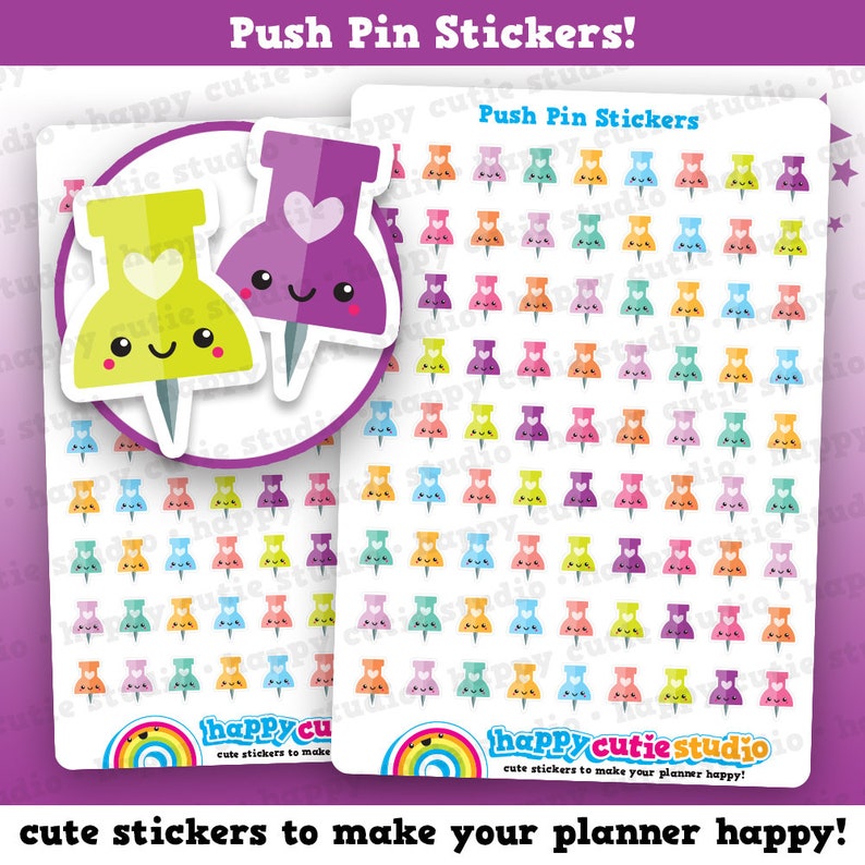 81 Cute Push Pin/thumb Tack Planner Stickers - Etsy