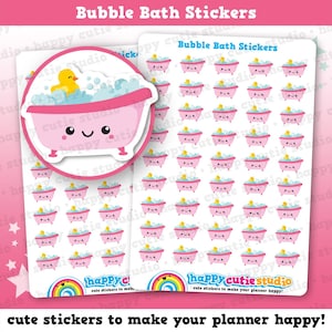 May include: Sheets of stickers featuring a pink bathtub with a smiling face and a yellow rubber ducky in the bubbles. The stickers are labelled "Bubble Bath Stickers" and include the text "happy cutie studio".