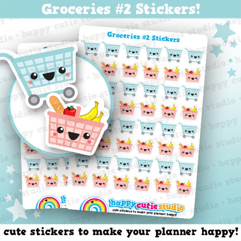 48 Cute Groceries 2/Shopping/Food Planner Stickers image 1