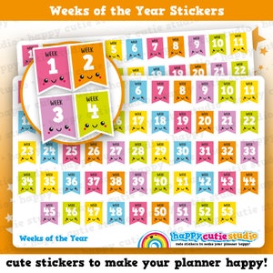 53 かわいい年間の週の旗プランナー ステッカー