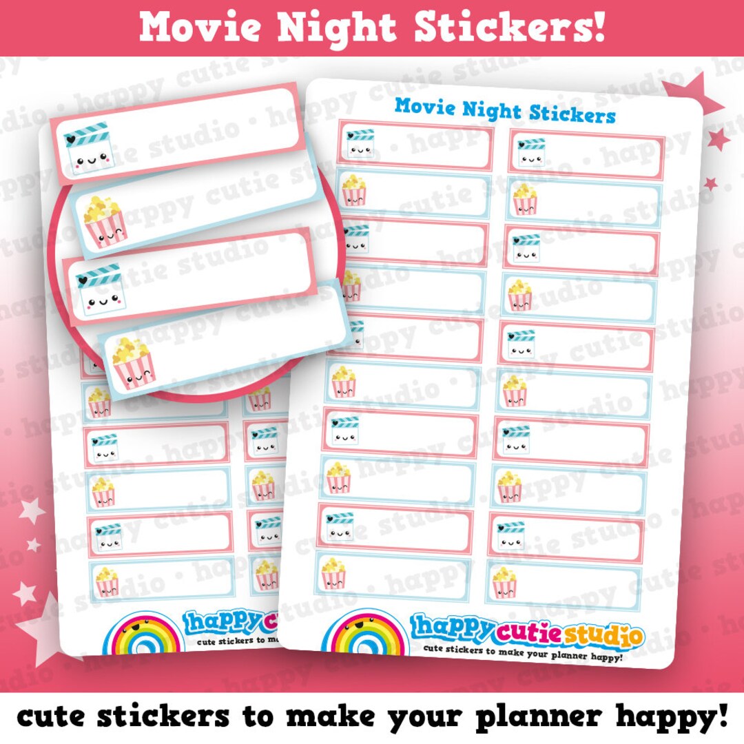 20 Cute Movie Night/popcorn/cinema/film Planner Stickers - Etsy