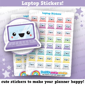 May include: A sheet of colourful laptop stickers featuring a cute cartoon laptop design. The stickers are ideal for adding a fun and personalised touch to laptops, planners, and other items.
