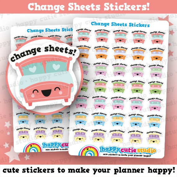 35 Cute Change Sheets/Bed/Clean Planner Stickers | Etsy