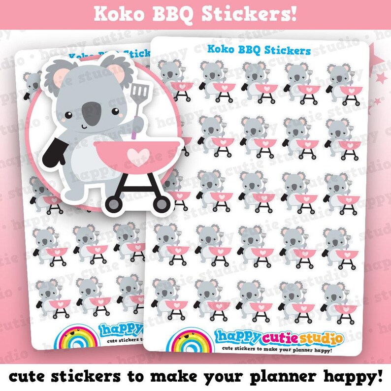 25 Cute Koko the Koala 'BBQ' Planner Stickers - Etsy
