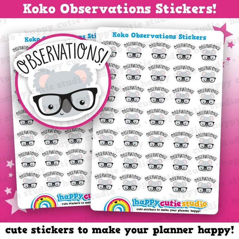 35 Cute Koko the Koala Observations/glasses Planner Stickers - Etsy ...