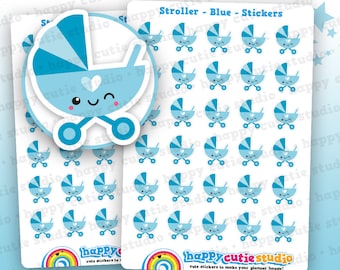 30 Cute Blue Stroller/Pram/Buggy/Pushchair Planner Stickers