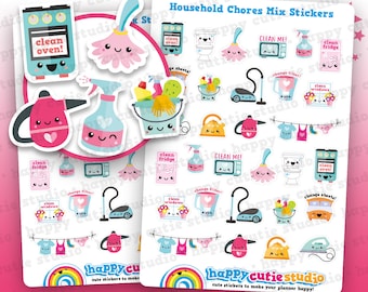 30 Cute Household Chores Mix Planner Stickers