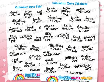 24 Cute Calendar Events/Holidays/Calendar/Bank Holidays Planner Stickers