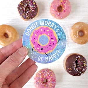 Happy Cutie Studio Donut Worry, Be Happy Pegatina grande/Portátil/Vinilo/Kawaii/Lindo