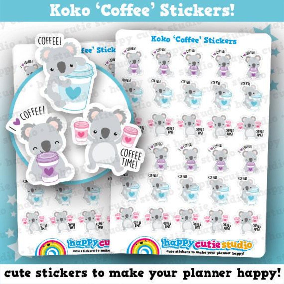 30 Cute Koko the Koala 'coffee' Planner Stickers - Etsy