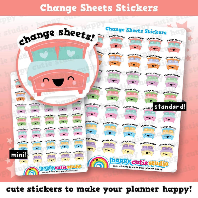 35 Cute Change Sheets/Bed/Clean Planner Stickers image 1