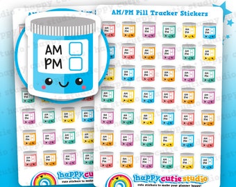 42 Cute AM/PM Medicine Tracker/Medicine/Pills/Reminder Planner Stickers