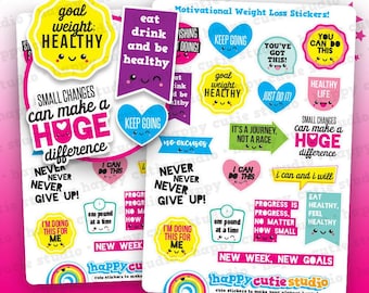 19 Cute Motivational Weight Loss/Healthy Eating/Diet Planner Stickers
