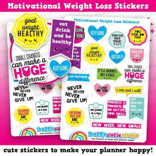 19 Cute Motivational Weight Loss/Healthy Eating/Diet Planner Stickers