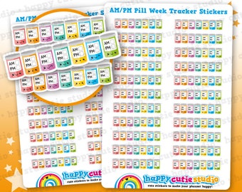 22 Cute AM/PM Weekly Medicine Tracker/Medicine/Pills/Reminder Planner Stickers