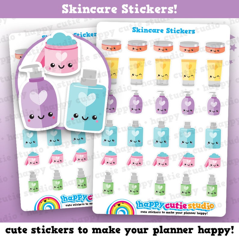 30 Cute Skincare/Cleanse/Moisturise/Beauty Planner Stickers image 1