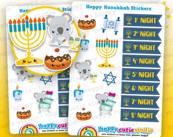 17 Cute Hanukkah Icons/Festive/Holidays Planner Stickers